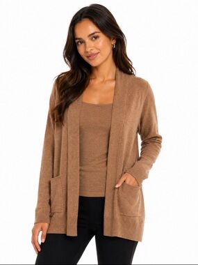 Short Story Petite Brown Open Front Cardigan Sweater L/XL Pockets
